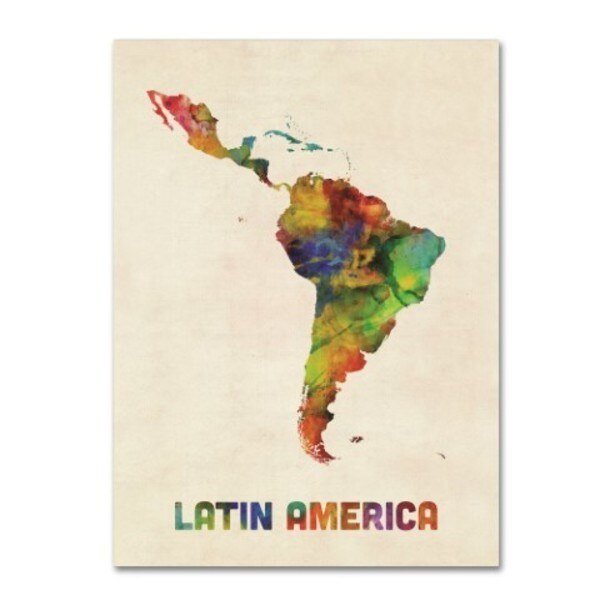Michael Tompsett 'South America Watercolor Map' Canvas Art, 24x32, Trademark Fine Art, Mfr#: MT01235-C2432GG